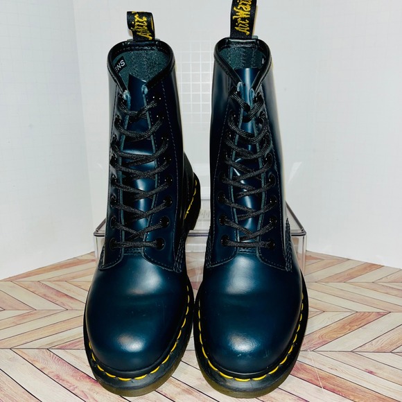 Dr Martens 1460 Blu Marin Navy Blue Smooth Leather Mens 4 Wmns 5 Boots Lace Up - Picture 4 of 16